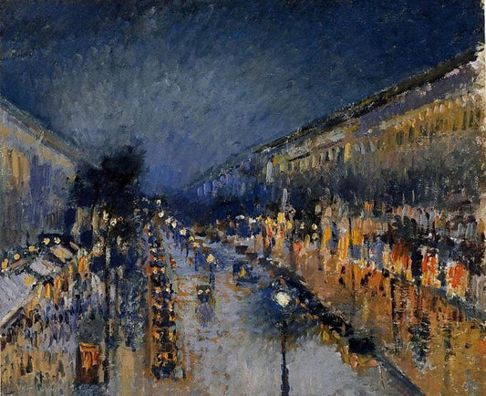 The Boulevard Montmartre at Night - by Camille Pissarro