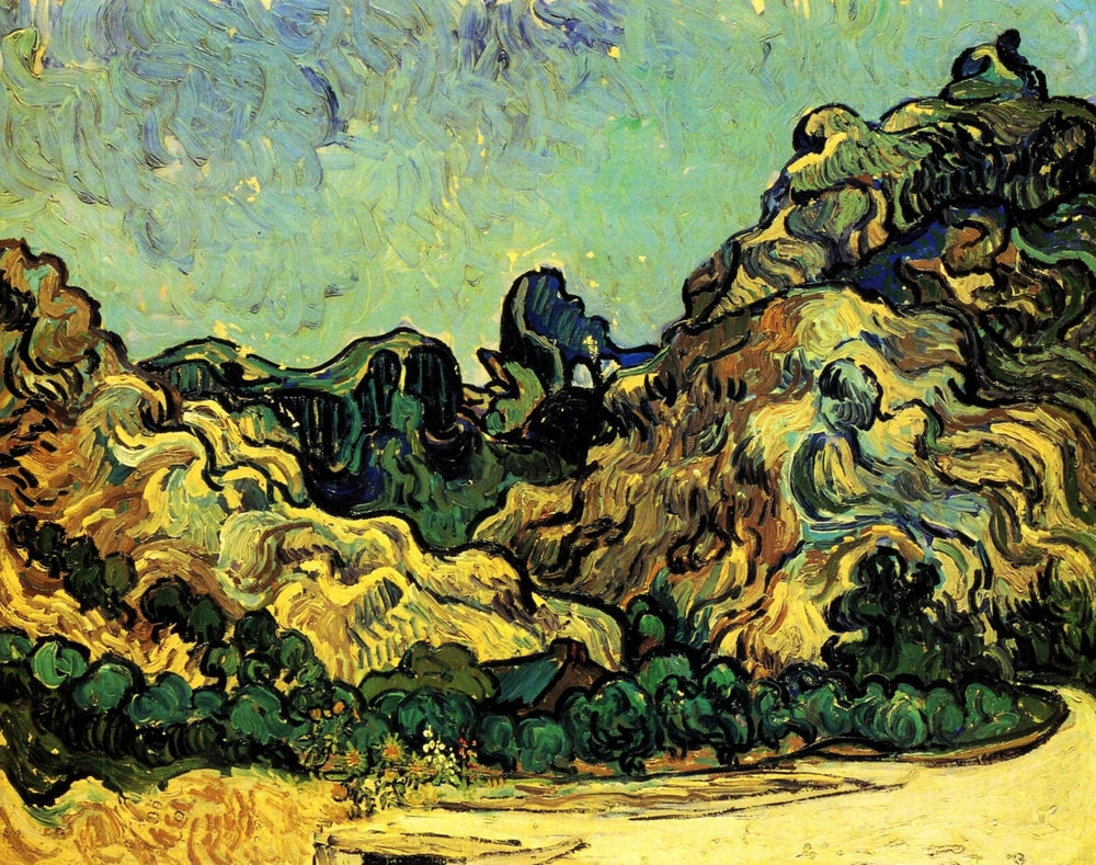 Mountains at Saint-Remy with Dark Cottage - by Vincent van Gogh