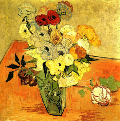 Japanese Vase with Roses and Anemones - by Vincent van Gogh