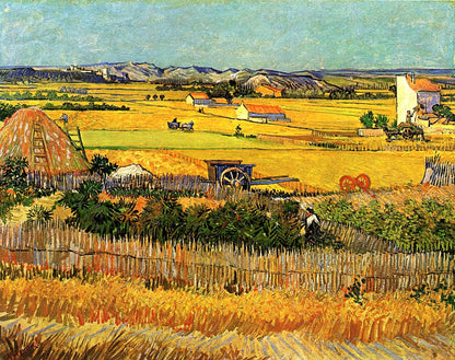 Harvest at La Crau, with Montmajour in the Background - by Vincent van Gogh