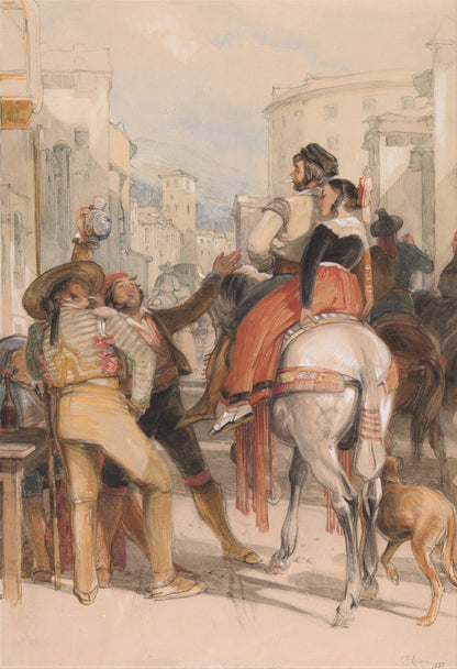 A Street Scene in Granada on the Day of the Bullfight - by John Frederick Lewis