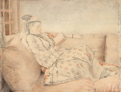 Lady in Turkish dress, reading - by Jean-?tienne Liotard