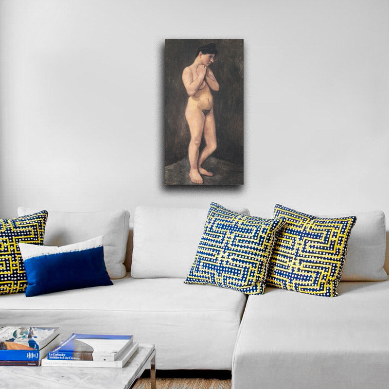 Standing female nude, her arms located in front of the chest - by Paula Modersohn-Becker