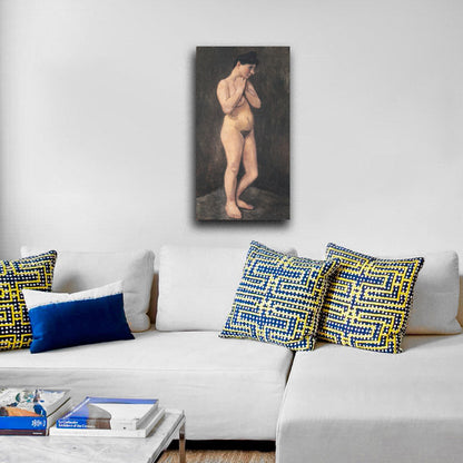 Standing female nude, her arms located in front of the chest - by Paula Modersohn-Becker