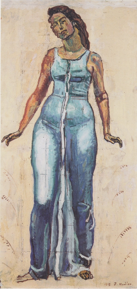 Standing female figure in a blue dress - by Ferdinand Hodler