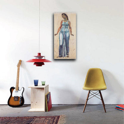 Standing female figure in a blue dress - by Ferdinand Hodler