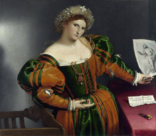 A Lady with a Drawing of Lucretia - by Lorenzo Lotto