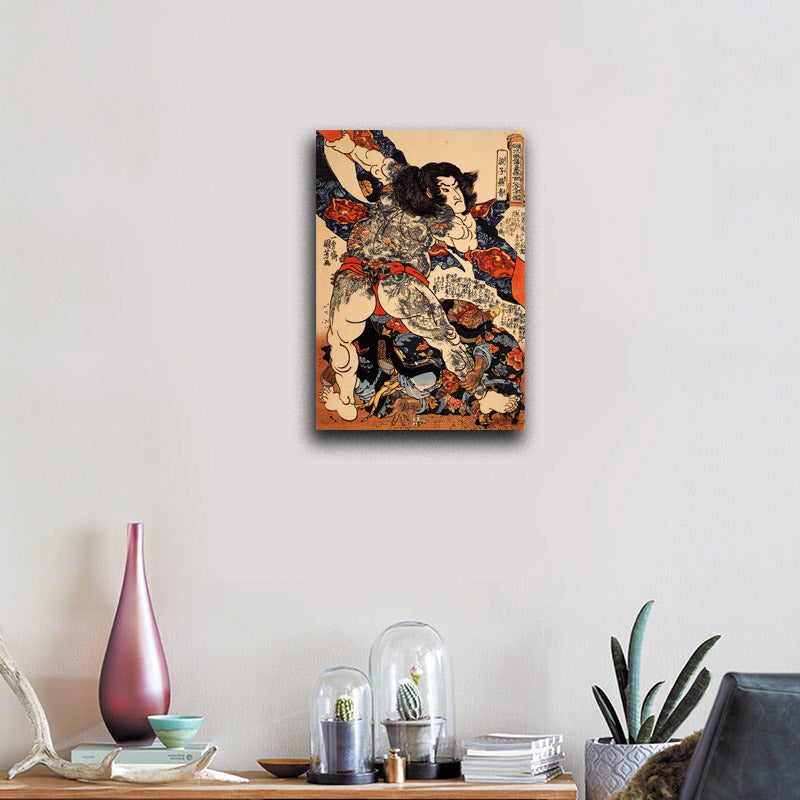 Roshi Ensei lifting a heavy beam - by Utagawa Kuniyoshi