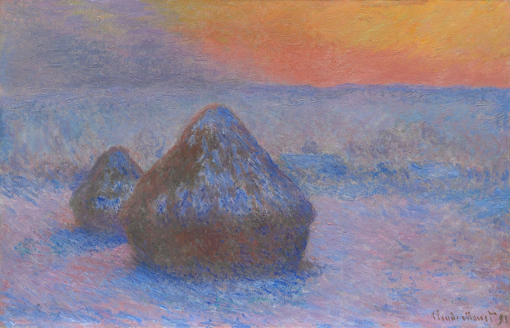 Stacks of Wheat (Sunset, Snow Effect) - by Claude Monet