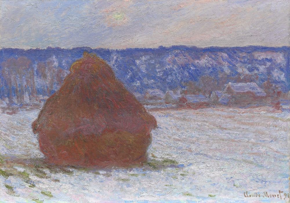 Stack of Wheat (Snow Effect, Overcast Day) - by Claude Monet