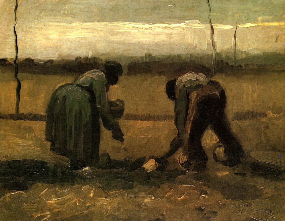 Peasant and Peasant Woman Planting Potatoes - by Vincent van Gogh