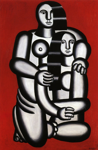 Two Figures, naked on red bottom - by Fernand Leger