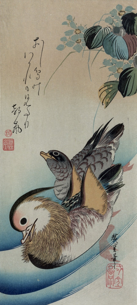 Two Mandarin Ducks - by Hiroshige