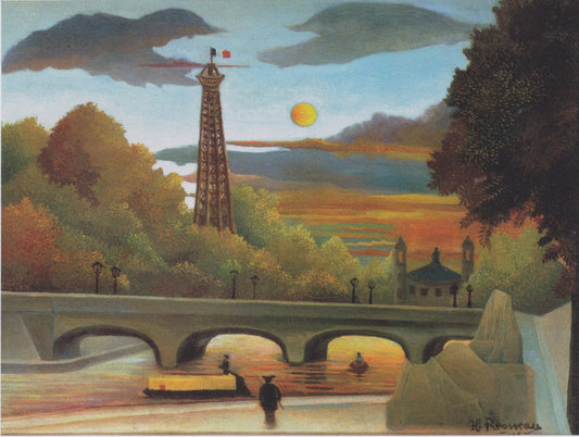 Seine and Eiffel tower in the sunset - by Henri Rousseau