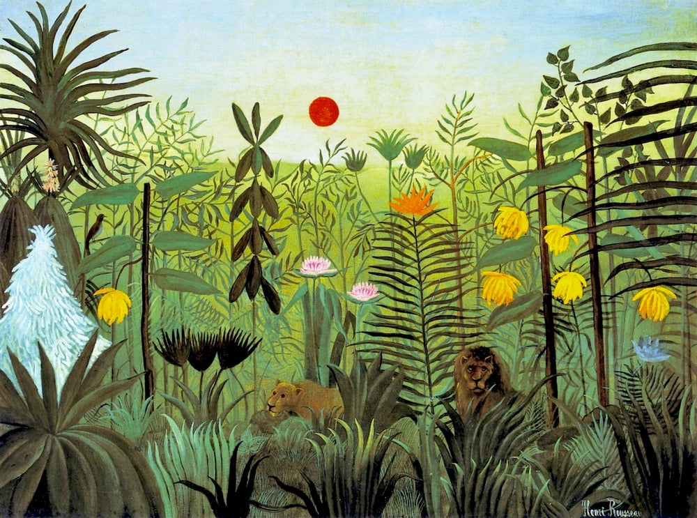 Exotic Landscape with Lion and Lioness in Africa - by Henri Rousseau