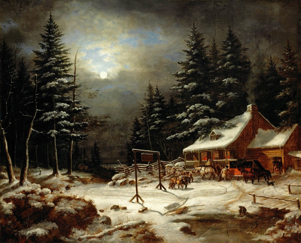 White Horse Inn by Moonlight - by Cornelius Krieghoff